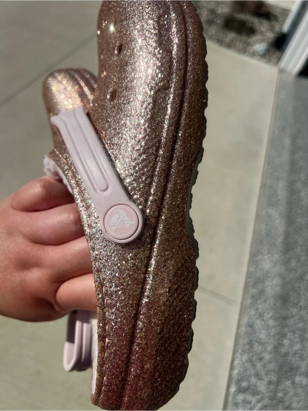 CROCS Kids Glitter Clog with Plush Lining - Rose Gold Junior 6-EUC